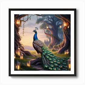 Peacock In The Forest Art Print