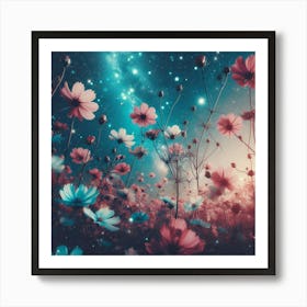 Flowers In The Night Sky Art Print