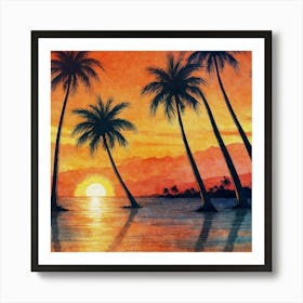 Sunset With Palm Trees 1 Art Print