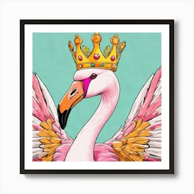 Pink Flamingo With Crown Art Print