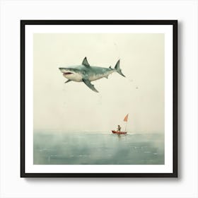 Shark And A Boat Art Print