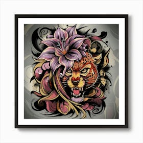 Leopard With Lily Art Print