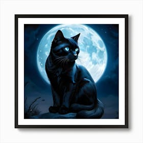 Black Cat With Moon Art Print