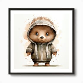 Watercolour Cartoon Porcupine In A Hoodie 4 Art Print