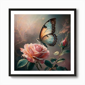 Butterfly On Rose 1 Art Print