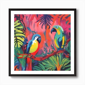 Parrots In The Jungle Fauvism Tropical Birds in the Jungle 6 Art Print