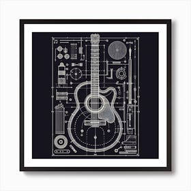 Blueprint Guitar 1 Art Print