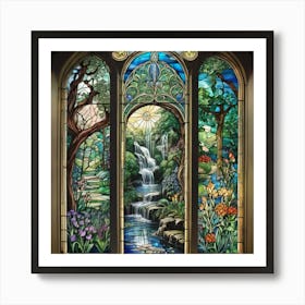 Waterfall Stained Glass Window Art Print