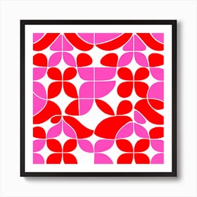 Pink and red flower tile, pattern art Art Print