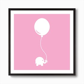 Elephant with Balloon (Pink) - Square Poster