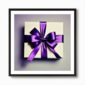 Gift Box With Purple Ribbon Art Print