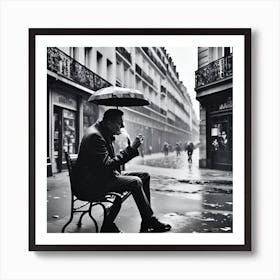 Man smoking on a Parisian street. On a rainy evening . Art Print