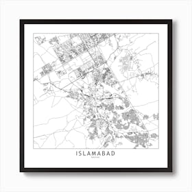 Islamabad White Map Square Art Print