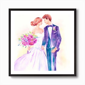 Watercolor Bride And Groom Art Print