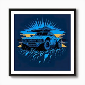 Car Blue Artwork Of Graphic Design Flat (130) Art Print