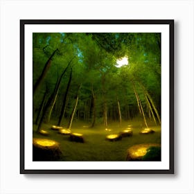 A Moonlit Forest Clearing Where Fireflies Weave A Celestial Tapestry Illuminating An Ancient Moss (1) Art Print