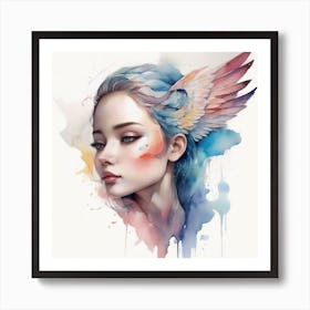 Watercolor Of A Girl With Wings Art Print