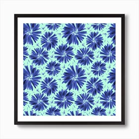 Floral Twirl Navy Blue On Mint Art Print