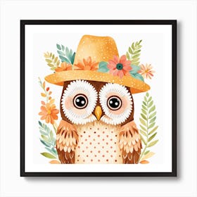 Floral Baby Owl Nursery Illustration (15) Art Print