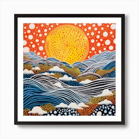 Yayoi Kusama Inspired Sunset Beach Waves Art Print