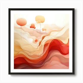 Abstract Autumnal Landscape With Flowing Red And Orange Hills And Stylized Trees Art Print