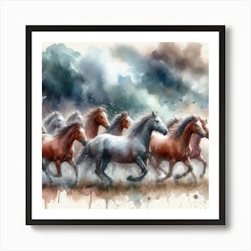 horses in the storm 1 Art Print