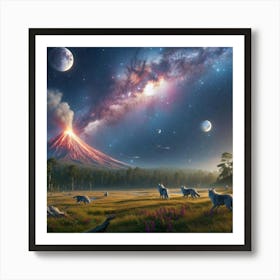 Wolf Galaxy Volcano 2 Art Print