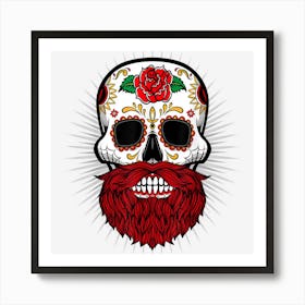 Funny Day Of Dead Red Beard Sugar Skull Halloween Art Print