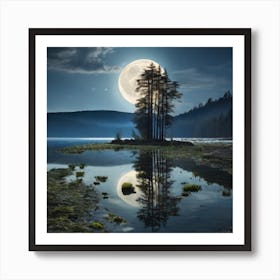 Full Moon Reflected In A Lake 1 Art Print