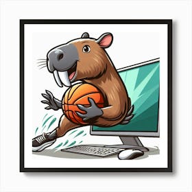 Beaver Playing Basketball 1 Art Print