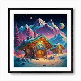 Mountain village snow wooden 6 25 Art Print