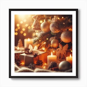 Christmas Tree With Gifts And Candles Art Print