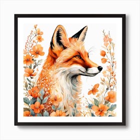 Floral Fox Portrait Painting (7) Art Print