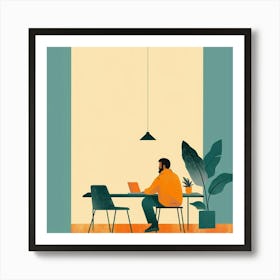 Illustration Of A Man Working At A Desk Art Print