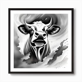 Cow In Black And White Monochromatic Art Print