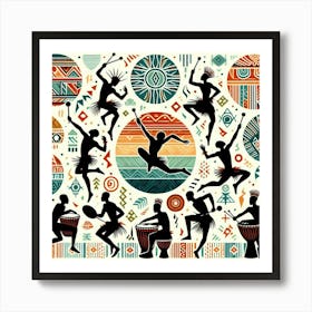 Tribal African Art men silhouettes 3 Art Print