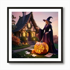 Witch With Pumpkin 2 Art Print