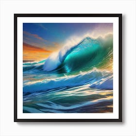 Big Wave At Sunset Art Print