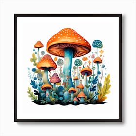 Mushrooms And Flowers 57 Art Print