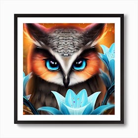 Owl With Blue Eyes 25 Art Print