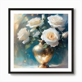 White Roses in Copper Vase 2 Art Print