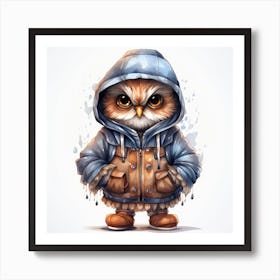 Watercolour Cartoon Owl In A Hoodie 1 Art Print