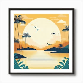 Sunset With Palm Trees 2 Art Print