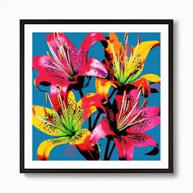 Andy Warhol Style Pop Art Flowers Gloriosa Lily 4 Square Art Print