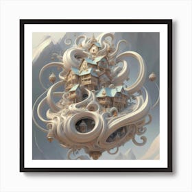 Mountain village sea waves tsunami 16 Art Print