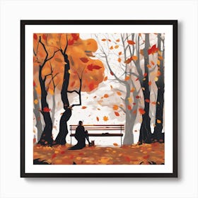 Autumn Park With A Bench Art Print