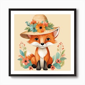Floral Baby Fox Nursery Illustration (4) 1 Art Print