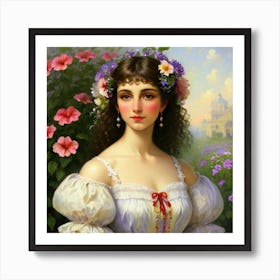 Girl with flowers Art Print