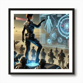 A Dynamic Sci Fi Scene Showcasing Zoya Nightshade Tactical Leadership Art Print