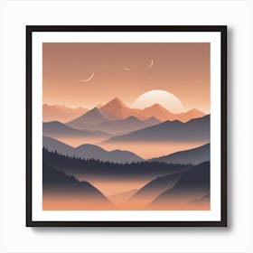 Misty mountains background in orange tone 110 Art Print